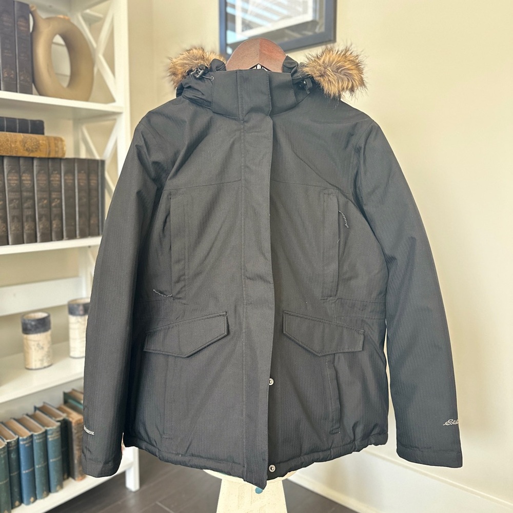 Eddie Bauer Black Parka with Faux Fur Hood